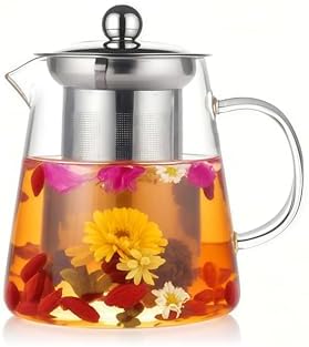 Glass Teapot with Stainless Steel Infuser, Borosilicate Tea Kettle, Clear Tea Maker for Loose Leaf Tea (550ML)