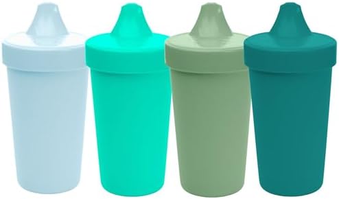 Re-Play Spill-Proof Sippy Cups for Toddlers - Kids Reusable 10 Oz Set of 4, Dishwasher & Microwave Safe, Made in USA, Sea Glass