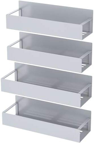 HuggieGems 4 Pack Magnetic Spice Storage Rack Organizer for Refrigerator and Oven, Gray Fridge Organizers and Storage