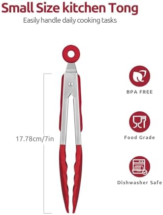 U-Taste Kitchen Tong for Cooking, 480ºF Heat-Resistant Silicone, 7in/Red