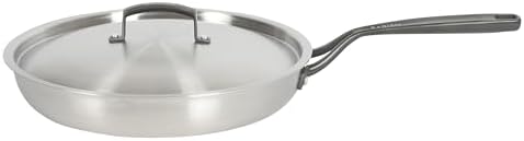 Babish 12-Inch Tri-Ply Stainless Steel Frying Pan with Lid & Black Handle – Professional Grade Skillet for Searing, Sautéing & Even Heat Cooking