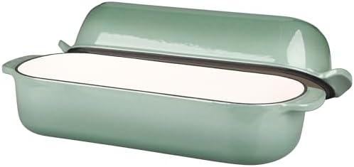 EDGING CASTING Enameled Cast Iron Loaf Pan with Lid, Bread pan, Dutch Oven Bread pan for Homemade Sourdough Bread Baking, 12.5x5.5 inch, 5qt, Sage Green