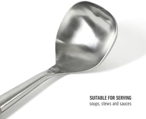 Calphalon Edge Soup Ladle, Stainless Steel Soup Ladle, Serving Ladle with Silicone Handle, Heat-Resistant Nonstick-Safe Kitchen Ladle for Soups, Sauces & Stews, Taupe