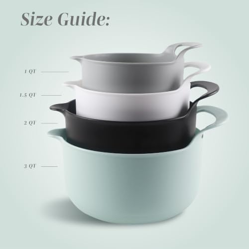 COOK WITH COLOR Nesting Plastic Mixing Bowl Set with Pour Spouts and Handles, Mint, 4 Piece Non-Slip