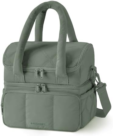 BAGSMART Lunch Bag Women, Double Deck Insulated Lunch Box, Olive Green