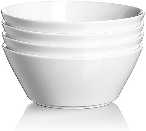 DOWAN 32 OZ Large Soup Bowls Set of 4 - White Ceramic Bowls for Kitchen, Deep Bowls for Cereal, Salad, Pasta, Fruits, Ramen, Dishwasher & Microwave Safe
