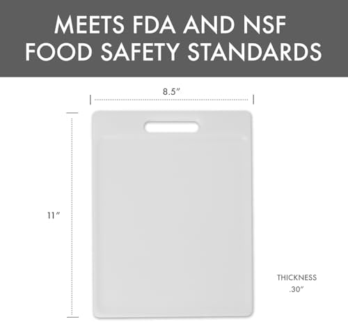Dexas NSF Certified Polysafe Cutting Board with Handle, 8.5 x 11 Inches, Reversible Kitchen Cutting Board, White