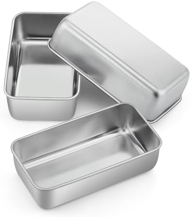 P&P CHEF Loaf Pan, 9 x 5 Inch Stainless Steel Bread Pan, (Silver, 3Pcs)