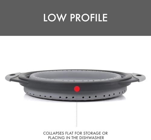 Dexas 8" Collapsible Silicone Colander in Cool Grey, Kitchen Strainer with Handles, 7.2 Cup Capacity | BPA-Free, Heat-Resistant, Space-Saving Kitchen Tool