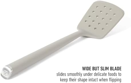 Calphalon Edge Silicone Slotted Turner, Flexible Silicone Slotted Spatula with Reinforced Core, Heat-Resistant Nonstick-Safe Turner for Draining, Taupe