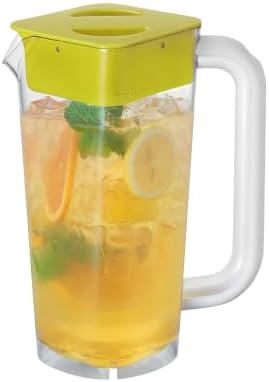 CURTA 1 Pack 2 Liters/68 oz Plastic Square Pitcher with Lid & Handle for Kitchen,ICED JUICE and Coffee Carafe Beverage Serveware, Acrylic Water Jug for Hot/Cold Drinks&lemonade