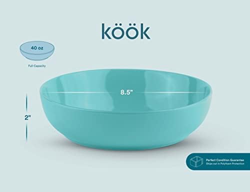 KooK Pasta Bowls, For Soups & Salads, Set of 4, 40 oz, Light Torquoise