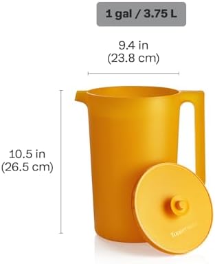 Tupperware Impressions Classic Sheer 1 Gallon Pitcher with Lid in Papaya, Dishwasher Safe and BPA Free, Mess-Free, Reusable Plastic Pitcher with Extra Large Capacity