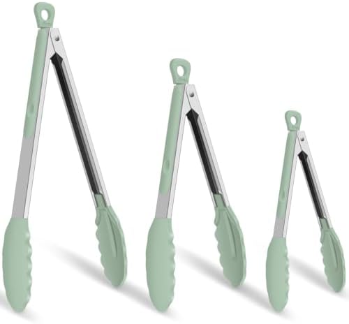 HOTEC Stainless Steel Kitchen Tongs with Silicone Tips, Set of 3-7",9" &12"