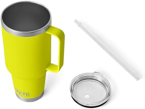 YETI Rambler 42 oz Tumbler with Handle and Straw Lid, Travel Mug Water Tumbler, Vacuum Insulated Cup with Handle, Stainless Steel, Firefly Yellow
