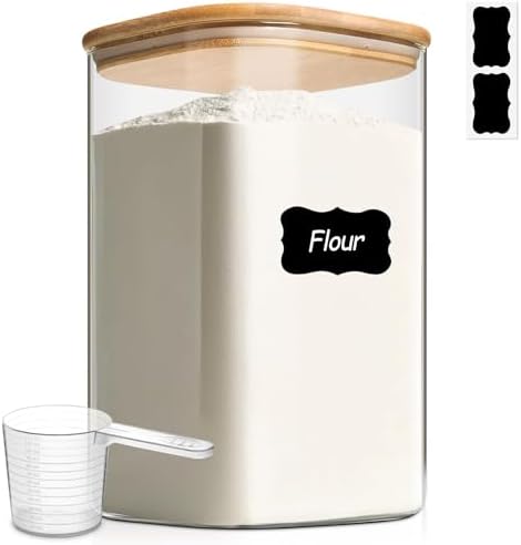 ComSaf Glass Storage Jars with Bamboo Lids 4.6 Qt Large Pantry Square