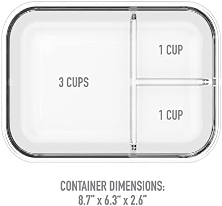 Bentgo Glass Lunch Box, Leak-Proof, 3-Compartment, 5-Cup Capacity