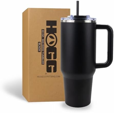 Hogg Big Swig 40oz Tumbler with Handle and Straw - Black, 40 oz Tumbler, Insulated Cup with Handle, 40oz Water Bottle with Straw, Thermal Cups, Leak Proof Lid, Travel Mugs, Stainless Steel