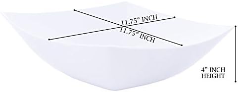 PLASTICPRO Disposable 128 ounce Square Serving Bowls, Party Snack or Salad Bowl, Extra Large Plastic Elegant White Pack of 12
