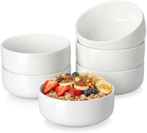 MALACASA 24 OZ Cereal Bowls Set of 6, Ceramic Soup Oatmeal Bowls, White