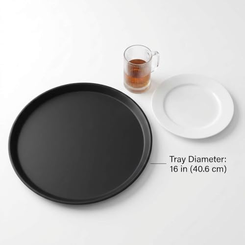 QWORK 16-Inch Round Non-Slip Serving Trays – 4 Pack Rubber Surface Plastic Tray Set for Restaurant, Café & Bar