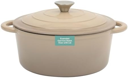 Gibson Home Addlestone 5 Qt Enameled Cast Iron Dutch Oven Pot with Lid – Round, Oven Safe to 500°F, Ideal for Bread Baking & Stews - Gradient Taupe
