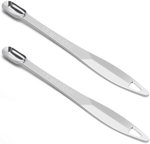 2 Pcs 1/8 Teaspoon (0.63 mL | 1/8 Tsp | 0.63 cc | 1/64 oz) Stainless Steel Single Measuring Spoon, Long Handle Metal Measuring Spoon, Kitchen Gadgets for Cooking & Baking