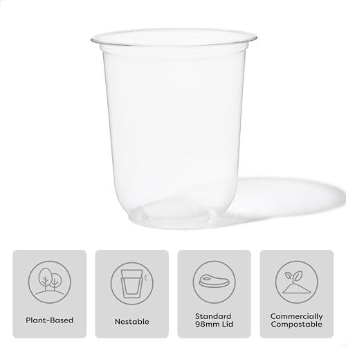 TOSSWARE NATURAL 16oz Arc - Plant Based 98mm Clear Cold Cups - Plastic Alternative for Parties, Bachelorettes, Weddings - Recyclable - Set of 100