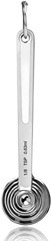 New Star Foodservice 43112 Stainless Steel Measuring Spoons, Set of 6, Round Metal Measuring Spoon Set with Ring Hook for Baking, Cooking, Spices, Wet and Dry Ingredients, Silver