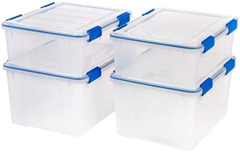 IRIS USA 4-Pack 26.5/44 Combo Qt Storage Bins with Gasket Lids, Clear/Blue