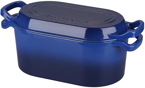 VORRINGARD Oval Dutch Oven Pot with Lid, Enamel Coating Cast Iron Bread Pans for Homemade Sourdough Bread Baking, Cooking, 4 Quart, Blue
