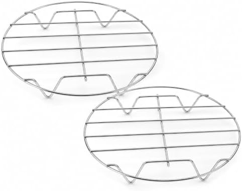 QWORK 8 Inch Round Cooking Rack, 2 Pack 304 Stainless Steel Air Fryer Rack with Stand, Cooling & Baking for Steaming, Pressure Cooker Trivet, Canning Jar Rack