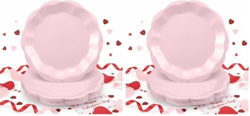 30pcs Pink Plates, 7inch Scalloped Pink Galentines Plates Disposable Pink Valentines Supplies Small Party Plate for Weeding, Valentine's Day, Baby Shower (Pack of 2)