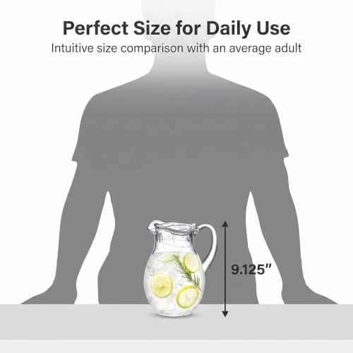 Clear Acrylic Pitcher with Lid (72 oz), Unbreakable Plastic Water Pitcher with Handle, Fridge Jug, BPA-Free, Shatter-Proof, Great for Iced Tea, Sangria, Lemonade, Juice, Milk, and More