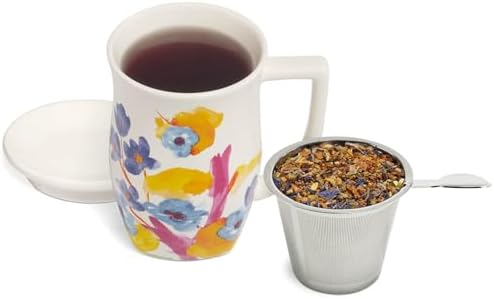 Tea Forte Ceramic Fiore Tea Cup with Infuser, Volare, 14 oz
