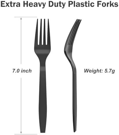 Dealusy 360 Count Extra Heavy Duty Black Plastic Forks Disposable