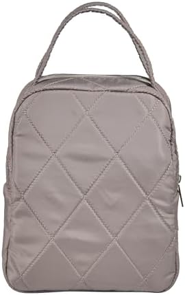 Machine Washable Women Quilted Fabric Insulated Reusable Cooler Lunch Bag Tote Adult Thermal Lunch Box Storage Bag for Ｗork (Grey #2)