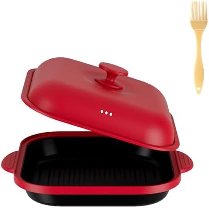 Microwave Grill Pan with Cover | Microwave Bacon Cooker | Griller & Crisper Pan for Grilling, Frying, Browning and Crisping | Microwave Cookware for Grill Meat | Dishwasher Safe for Dorms,Office,RV