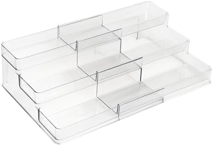 Dial Industries 3 Tier Expandable Kitchen Cabinet Shelf Organizer, Clear