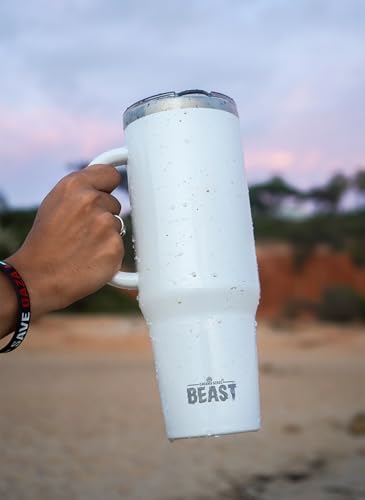 Beast 42 oz Tumbler with Handle Stainless Steel Vacuum Insulated Coffee Ice Cup Double Wall Travel Flask (Arctic White)