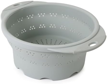 Dexas 10" Collapsible Silicone Colander in Sage, Kitchen Strainer with Handles, 15.1 Cup Capacity | BPA-Free, Heat-Resistant, Space-Saving Kitchen Tool
