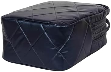 Machine Washable Women Quilted Fabric Insulated Reusable Cooler Lunch Bag Tote Adult Thermal Lunch Box Storage Bag for Ｗork (Navy Blue)