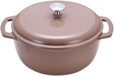 Amazon Basics Cast Iron Dutch Oven Pot with Lid, Enameled, Dual Handles, Heavy-Duty, Large, 7.3-quart, Clay