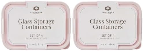 Glass Food Storage Containers with Lids — 8 Piece — 57.5 oz Glass with BPA-Free Leak Resistant Stackable Lids — Microwave, Oven & Dishwasher Safe — Ideal for Meal Prep & More - Berry Blush