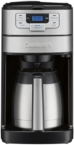 Cuisinart Automatic Grind & Brew 10-Cup Coffee Maker with Blade Grinder, Programmable Coffee Machine Glass Carafe with 1-4 Cup Setting, Brew Pause, Grind-Off Option, DGB-450NAS, Black/Stainless Steel