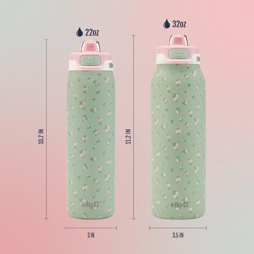 Ello Pop & Fill Insulated Stainless Steel Water Bottle with Quick Fill Lid, Leakproof Locking, Sip or Chug Spout, BPA-Free, Double Wall Vacuum Insulated for Sports, Travel & School- 22oz / 32oz / 40oz