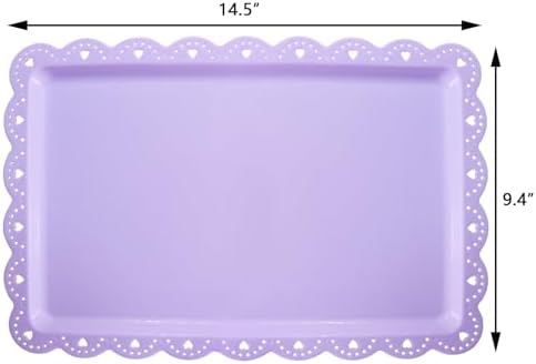 Set of 6 Plastic Serving Trays Food Tray - 14" x 9" Rectangle Serving Platter for Party Cafeteria Kitchen Restaurant , Small Flat Trays for Dessert Fruit Cookie Snack (6, Purple)