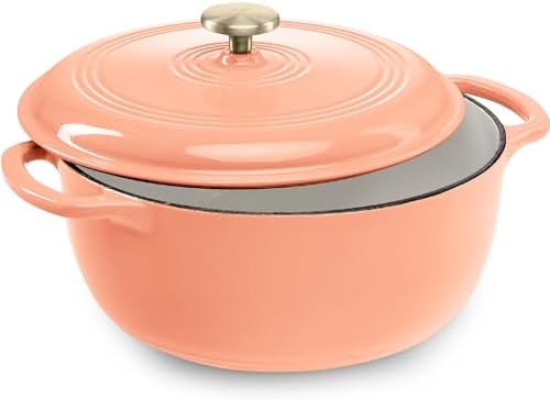 Best Choice Products 7.5 Quart Enamel Cast-Iron Round Dutch Oven, Family Style Heavy-Duty Pre-Seasoned Cookware for Home, Kitchen, Dining Room, Oven Safe w/Lid, Dual Handles - Peach Sorbet