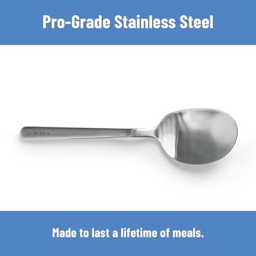Misen Serrated Chef Spoon – Stainless Steel Multipurpose Cooking Spoon with Cutting Edge for Slicing Avocados Scooping Casseroles Breaking Ground Meat and Serving at the Table