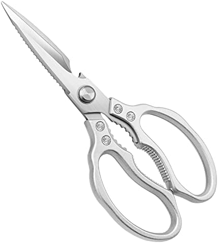 CGBE Kitchen Scissors, Multi-Purpose Kitchen Shears, Heavy Duty Dishwasher Safe Food Scissors for Chicken, Poultry, Fish, Meat & Herbs with Non-Slip Grips - Sliver